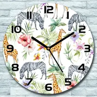 Coloray Wanduhr aus Glas Rund fi 30 Giraffen und Zebras Quarz Deko Wohnzimmer Büro