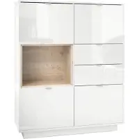 Vladon Highboard Sideboard Metro, Germany, Korpus in Weiß Hochglanz / Fronten in Weiß Hochglanz mit Einsatz in Eiche Nordic