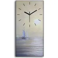Coloray Dekor Leinwand Uhr Wandbilder Quarz 30x60 Meer Landschaft Schiffe Boot Fischer - schwarze Hände