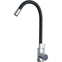 WAGRAN GranMaster FLESSILA Flexible Küchenarmatur Edelstahl & Silikon Schwarz – Spültischarmatur mit hohem Auslauf, Luftsprudler & Keramikkartusche