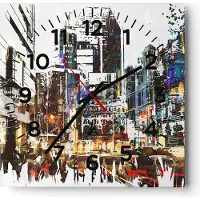ARTTOR Wanduhr - Quadrat - Glasuhr - Stadt Straße Haus - 40x40cm - Schleichendes Uhrwerk - Lautlos - zum Aufhängen bereit - Dekoration Modern - Wanddekoration aus Glas - C4AC40x40-3800