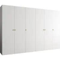 MEBLE KRYSPOL Schrank 300x202x52 cm mit Kleiderstange, 6xTür, PARMA, Weiß, Griff Gold