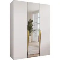 MEBLE KRYSPOL Schrank 150x202x52 cm mit Kleiderstange & Spiegel, 3xTür, PIANO, Weiß, Griff Gold