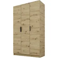 PAWS MÖBEL Kippbarer Artisan eiche Kleiderschrank 120x52x200 cm, dreitüriger offener Kleiderschrank ohne Spiegel, mit Einlegeböden und Kleiderbügel