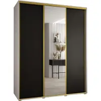 MEBLE KRYSPOL Cannes 3 Schrank mit 3 Schiebetüren - 205,2x200x60 cm - Weiß Schwarz Gold
