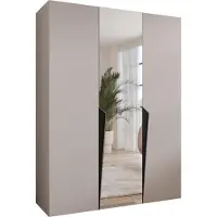 MEBLE KRYSPOL Schrank 150x202x52 cm mit Kleiderstange & Spiegel, 3xTür, PIANO, Kaschmir, Griff Schwarz