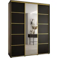 MEBLE KRYSPOL Cannes 5 Schrank mit 3 Schiebetüren - 205,2x190x45 cm - Schwarz Schwarz Gold