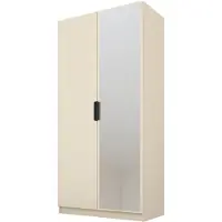 PAWS MÖBEL Kippbarer Beige Kleiderschrank 100x52x200 cm, zweitüriger offener Kleiderschrank mit Spiegel, mit Einlegeböden und Kleiderbügel