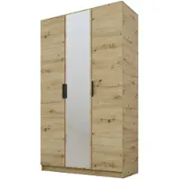 PAWS MÖBEL Kippbarer Artisan Eiche Kleiderschrank 120x52x200 cm, dreitüriger offener Kleiderschrank mit Spiegel, mit Einlegeböden und Kleiderbügel