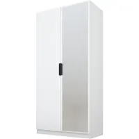 PAWS MÖBEL Kippbarer weiß Kleiderschrank 100x52x200 cm, zweitüriger offener Kleiderschrank mit Spiegel, mit Einlegeböden und Kleiderbügel