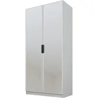 PAWS MÖBEL Kippbarer Grau Kleiderschrank 100x52x200 cm, zweitüriger offener Kleiderschrank mit Spiegeln, mit Einlegeböden und Kleiderbügel