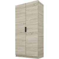 PAWS MÖBEL Kippbarer Sonoma eiche Kleiderschrank 100x52x200 cm, zweitüriger offener Kleiderschrank ohne Spiegel, mit Einlegeböden und Kleiderbügel