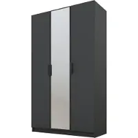 PAWS MÖBEL Kippbarer Graphit Kleiderschrank 150x52x200 cm, dreitüriger offener Kleiderschrank mit Spiegel, mit Einlegeböden und Kleiderbügel