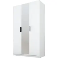 PAWS MÖBEL PAWSMEBLE PL PAWS MOBEL Kippbarer Weiß Kleiderschrank 120x52x200 cm, dreitüriger offener Kleiderschrank mit Spiegel mit Einlegeböden und Kleiderbügel