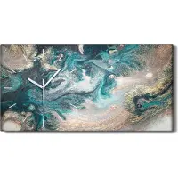 Coloray Wandkunst Leinwand Bild Uhr Geräuschlos Kunstdruck 60x30 abstrakte bunte Marmor - weiße Hände