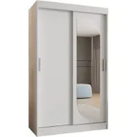 MEBLE KRYSPOL LUCY 120 Kleiderschrank mit zwei Schiebetüren für Schlafzimmer – moderner Aufbewahrungsschrank mit Kleiderstange und Regalen – 120x200x62cm - Mattweiß