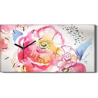 Coloray Dekor Leinwand Uhr Wandbilder 60x30 Wandkunst stilisiert Aquarell Rosen - schwarze Hände
