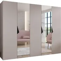 MEBLE KRYSPOL Schrank 250x202x52 cm mit Kleiderstange & Spiegel, 5xTür, SANDI, Kaschmir, Griff Schwarz