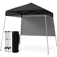Goplus Pop-up Pavillon 2 x 2 m, höhenverstellbar, Gartenpavillon mit Seitenwänden, Tragetasche, 4 Heringe, Faltpavillon mit Sonnenschutz wasserfest