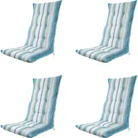 Madison - Gartenstuhlauflage Hochlehner Righe azurblau - Ca. 123x50 cm - 4er-Set