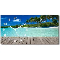 Tulup Wanduhr aus Glas – 60x30 cm - Glasbild - Glasuhr - Gehärtetes Glas - weisse-zeiger - Tropischer Strand