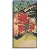 Coloray Wandbild Leinwand Bilder mit Uhr Quarz 30x60 Hahn und Huhn mit Spinnenkraut - schwarze Hände