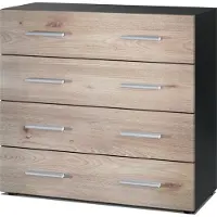 Vladon Sideboard Pavos, Kommode mit 4 Schubladen, Schwarz matt/Eiche Nordic (76 x 72 x 35 cm)