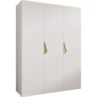 MEBLE KRYSPOL Schrank 150x202x52 cm mit Kleiderstange, 3xTür, SANDI, Weiß, Griff Gold