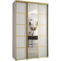 MEBLE KRYSPOL Cannes 5 Schrank mit 3 Schiebetüren - 205,2x150x45 cm - Weiß Weiß Gold