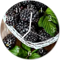 Tulup Glasuhr Wanduhr Küchenuhr Echt-Glas 30fi cm Brombeeren lila