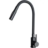 WAGRAN GranMaster FLESSILA DUAL Küchenarmatur Schwarz – Flexibler Wasserhahn aus Edelstahl & Silikon – Spültischarmatur mit hohem Auslauf
