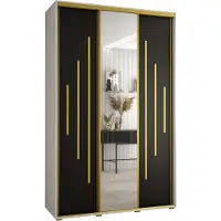 MEBLE KRYSPOL Cannes 13 Schrank mit 3 Schiebetüren - 205,2x160x60 cm - Weiß Schwarz Gold