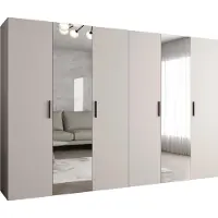 MEBLE KRYSPOL Schrank 300x202x52 cm mit Kleiderstange & Spiegel, 6xTür, BARI, Kaschmir, Griff Schwarz