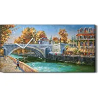 Coloray Leinwand Uhr Küche Wohnzimmer Bild Geräuschlos 60x30 Fischer Wasser Brücke - weiße Hände