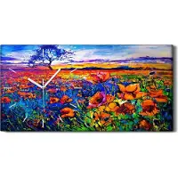 Coloray Wandbild Leinwand Bilder Wanduhr Quarz 60x30 Blume Wiese Baum Landschafts Himmel - weiße Hände