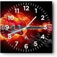 ARTTOR Wanduhr - Quadrat - Glasuhr - Instrument Flammen Saiten - 30x30cm - Schleichendes Uhrwerk - Lautlos - zum Aufhängen bereit - Dekoration Modern - Wanddekoration aus Glas - C4AC30x30-0201