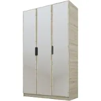 PAWS MÖBEL Kippbarer Sonoma Eiche Kleiderschrank 150x52x200 cm, dreitüriger offener Kleiderschrank mit Spiegeln an den Fronten, Regalen und Garderobe