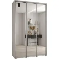MEBLE KRYSPOL Davos 2 Schrank, drei Türen - 235,2x150x60 cm - Weiß Weiß Silber