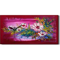 Coloray Wanduhr Uhr Wandbild Leinwand Geräuschlos 60x30 Malerei Blumen Zweig Kunst - schwarze Hände