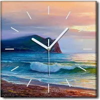Coloray Uhr auf Leinwand 30x30 cm Wand Uhr Dekoration Wohnzimmer Segeltuch weiße Zeiger -Seesonnenuntergang