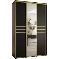 MEBLE KRYSPOL Davos 11 Schrank, drei Türen - 235,2x160x60 cm - Schwarz Schwarz Gold