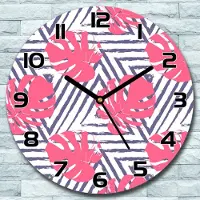 Coloray Wanduhr aus Glas Rund fi 30 rosa Blätter Kunst Quarz Deko Schlafzimmer Büro