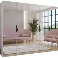MEBLE KRYSPOL Schrank 250x202x52 cm mit Kleiderstange & Spiegel, 5xTür, SANDI, Weiß, Griff Schwarz