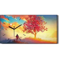 Coloray Küchenuhr Bürouhr Leinwand Uhr 60x30 Herbst Landschaft Einzelbaum am Berg - schwarze Hände