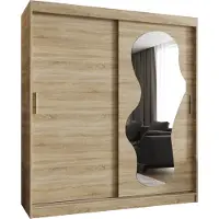 MEBLE KRYSPOL ULTRA 180 Kleiderschrank mit zwei Schiebetüren für Schlafzimmer – moderner Aufbewahrungsschrank mit Kleiderstange und Regalen – 180x200x62cm - Sonoma