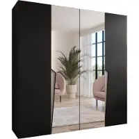 MEBLE KRYSPOL Schrank 200x202x52 cm mit Kleiderstange & Spiegel, 4xTür, PIANO, Schwarz, Griff Kaschmir