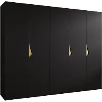 MEBLE KRYSPOL Schrank 250x202x52 cm mit Kleiderstange, 5xTür, SANDI, Schwarz, Griff Gold