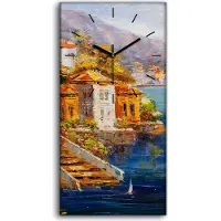 Coloray Dekor Leinwand Uhr Wandbilder 30x60 Griechenland Boot Wasser Bäume Gebirgs - schwarze Hände