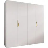 MEBLE KRYSPOL Schrank 200x202x52 cm mit Kleiderstange, 4xTür, SANDI, Weiß, Griff Gold