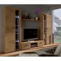 TKmoebel Schrankwand Wohnwand Rumba XL Anbauwand Wohnkombi Wohnzimmer Breite 300cm,Eiche Lefkas